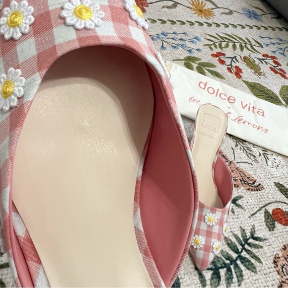 NWT For Love And Lemons X Dolce Vita Lilou Mule in Pink Chalk Gingham Mule - Picture 5 of 13